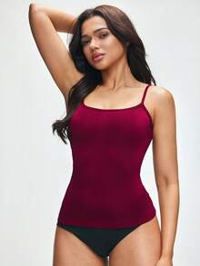 SHAPORA Shiny Minimalist Comfortable Camisole Casual Slim Fit Fashionable Women Sleepwear Top - Burgundy - View 5