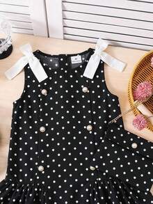 SHEIN 少女編織圓點圓領無袖休閒洋裝附斜背包 - 彩色 - 查看 6