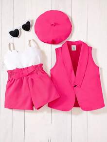 Emery Rose Kids Emery Rose Kids 2 件套女婴纯色针织夹克和针织连体衣（带帽子） - 玫紅色 - 查看 8