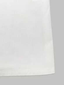 SHEIN LUNE 女士休闲日常通勤简约纯色V领卷边下摆短袖白色上衣 - 白色 - 查看 8
