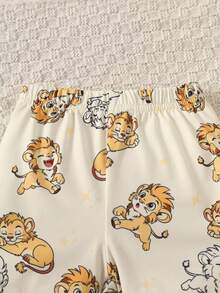SHEIN 2件組新生兒短袖套裝 獅子印花連身褲短褲 棕色與黃色波點 夏季款 - 彩色 - 查看 5