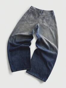 ROMWE MEN Street Life Men's Relaxed Fit Pocketed Button Fly Casual Denim Jeans - Dark Wash - View 2