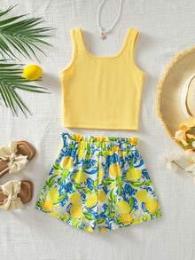 Emery Rose Kids Emery Rose Kids 女童夏季檸檬印花無袖背心上衣與短褲兩件套 - 黃色 - 查看 10