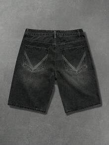 Manfinity EMRG Pantalones cortos de mezclilla con estampado de ángel estilo gótico y submarino para hombres de ropa urbana - Negro - Ver 2