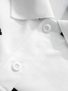 ROMWE MEN Men's Plus Size Striped Letter Print Short Sleeve Casual Polo Shirt - Black and White - View 4