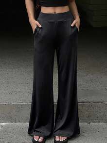 Joudiya Basic Solid Color Casual Long Pants For Women, Summer - Black - View 6
