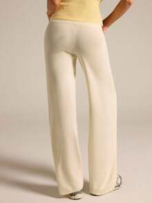 Athîral Pantalones largos de punto casual para mujer, pantalones largos de corte holgado, adecuados para citas y atuendos de fiesta - Beis - Ver 2