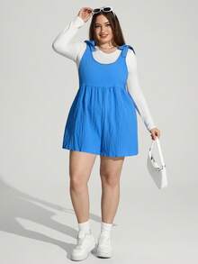 Enliva Abidrinkell Plus Size Casual Blue Sleeveless Tied Jumpsuit, Summer, For Apple Rounded Body Shape - Blue - View 6