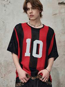 ROMWE MEN Street Life Top de punto holgado para hombre con patchwork, patrón bordado, rayas y calado, camiseta de punto - Multicolor - Ver 2