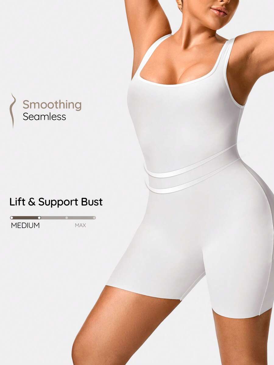SHAPORA Body de mujer de unicolor con cuello cuadrado, sin mangas y ajustado - Blanco - Ver 1