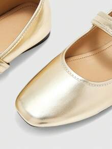 CUCCOO BIZCHIC Spring And Autumn Metal Buckle Contrasting Color Hemming Round Toe Flat Bottom, Retro Style Mary Jane Shoes Commuting Shopping - Gold - View 7