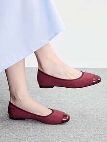 CUCCOO BIZCHIC Zapatos de mujer primavera y otoño con empalme, punta cuadrada, suela plana, zapatos de ante simples para ir al trabajo y de compras - Burdeos - Ver 10