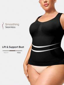 SHAPORA Plus Size Solid Color Sleeveless Waist Shaping Top - Black - View 1