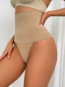 SHEIN Women Solid Color Simple And Comfortable High Waist Tummy Control Underwear, Panty - Apricot - View 5