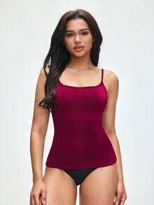 SHAPORA Shiny Minimalist Comfortable Camisole Casual Slim Fit Fashionable Women Sleepwear Top - Burgundy - View 4