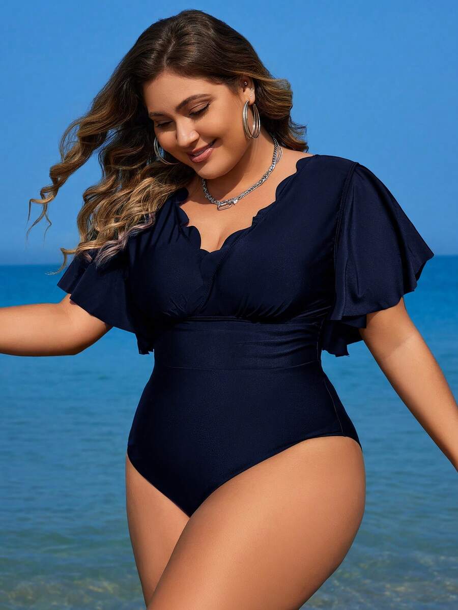 Swim Lushoire 2026 New Slimming Plus Size One-Piece Swimsuit - Navy Blue - View 1