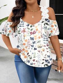 SHEIN Frenchy Kemeja Kasual Sederhana Bermotif Bunga Ukuran Besar Cocok untuk Musim Panas - MultiWarna - View 5