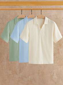 HIMLAND Men's Solid Color Textured Casual Versatile Short Sleeve Polo Shirts 3-Pack - Multicolor - View 12