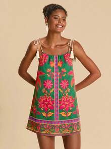 Travachic Women's Floral Print Shoulder Tassel Knot Strap Cover-Up Dress - Multicolor - View 6