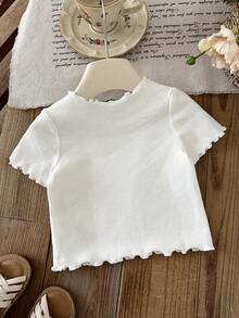 SHEIN Baby Girl Knitted Solid Color Fitted Casual Top - White - View 2