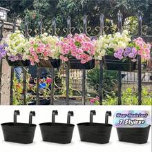 1/2/3pcs Large Wall-Mounted Planter Set; Gardening Flower Pot, Plant Pot, Durable Iron Wall Hanging Planter; Sturdy And Durable; Detachable Hooks Included; Suitable For Railings, Fences, Balconies, Yards, Gardens And Indoor Decor - Hanging Flower Pots - View 1