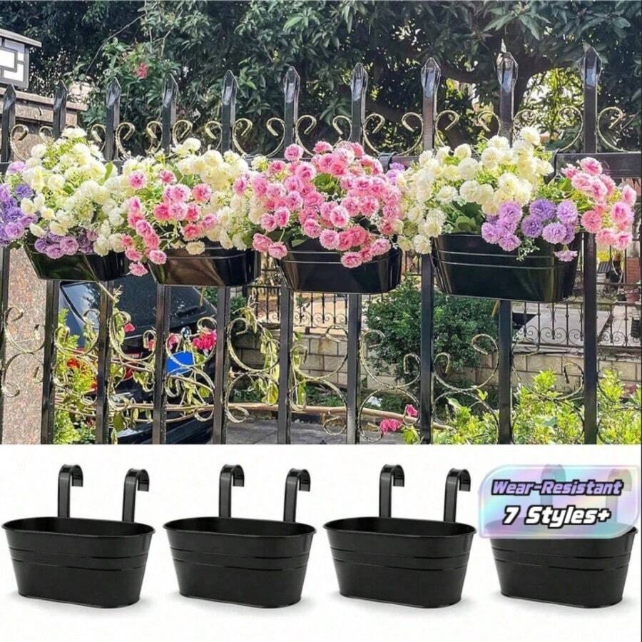 1/2/3pcs Large Wall-Mounted Planter Set; Gardening Flower Pot, Plant Pot, Durable Iron Wall Hanging Planter; Sturdy And Durable; Detachable Hooks Included; Suitable For Railings, Fences, Balconies, Yards, Gardens And Indoor Decor - Hanging Flower Pots - View 1