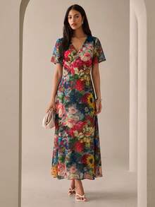 Lilora Women's Elegant Floral Dress, High-End Fashion Versatile Elegant Dress, Suitable For Commuting, Daily Casual Outings, Gatherings, Dates, Parties, Leisure, Outings, Holidays, Vacations, Summer, Holiday Travel - Multicolor - View 1