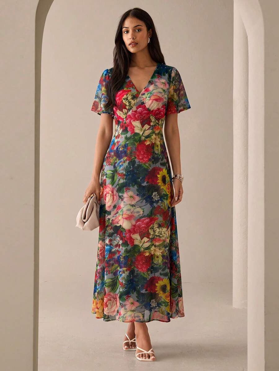 Lilora Women's Elegant Floral Dress, High-End Fashion Versatile Elegant Dress, Suitable For Commuting, Daily Casual Outings, Gatherings, Dates, Parties, Leisure, Outings, Holidays, Vacations, Summer, Holiday Travel - Multicolor - View 1