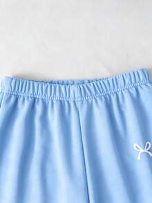 SHEIN 青少年女孩秋冬套裝，不對稱肩領設計配肩帶拼接運動衫套裝 - 藍色 - 查看 6
