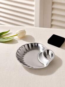 Muroi Mono 1 pieza/2PCS Plato de aperitivos de acero inoxidable con forma de concha con compartimento de salsa integrado, bandeja de servir dividida con borde ondulado para papas fritas, dumplings y aperitivos, perfecto para uso diario en el hogar y restaurante, excelente regalo de inauguración de casa - Multicolor - Ver 3