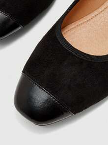 CUCCOO BIZCHIC Zapatos de mujer primavera y otoño con empalme, punta cuadrada y suela plana, zapatos de ante sencillos para ir al trabajo y compras - Negro -1 - Ver 8