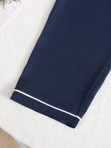 Boys' Woven Lapel Open Front Short Sleeve Top And Casual Long Pants 2 Pieces Loungewear Set - Navy Blue - View 6