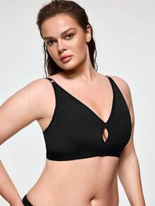 SHAPORA 1pc Women's Plus Size Seamless Adjustable Strap Bra - Black - View 6