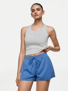 SHAPORA Women's Solid Color Waist Tie Casual Pajama Shorts - Blue - View 4