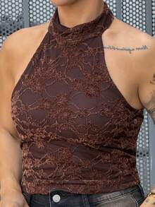 SAYEHFBABY Brown Knit Halter Neck Top For Women,Summer Top Casual - Brown - View 4