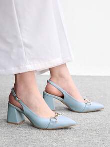CUCCOO BIZCHIC 女款酒紅色粗跟高跟鞋，經典極簡設計，適合通勤、約會、派對、度假、婚禮，聖誕春季鞋款 - 薄荷藍 - 查看 5
