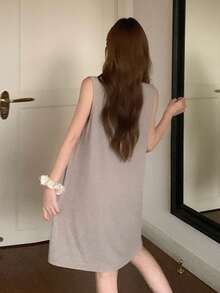 DAZY Women's Geometric Print Round Neck Casual Sleeveless Nightgown - Khaki - View 2