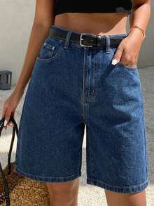 DAZY Women's Comfortable Casual Loose Fit Denim Bermuda Shorts, Summer Y2K - Blue - View 6