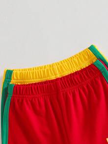 SHEIN Playful Pals 4件組男嬰刺繡背心與運動短褲套裝，運動風夏季城市度假深藍色套裝 - 彩色 - 查看 6