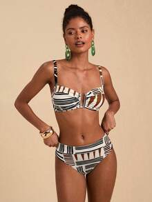 Travachic Women's Summer Beach Striped Ruched Sexy Bikini Set - Multicolor - View 4
