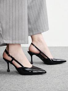 CUCCOO BIZCHIC 優雅簡約大方、時尚百搭，休閒職場通勤女款後空高跟鞋 - 黑色, - 查看 6