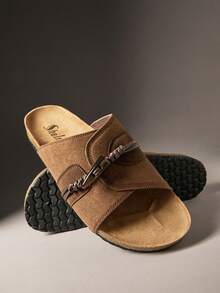 SHUZIA Men's Casual Flat Slide Sandals For Daily Wear - Coffee Brown - View 5