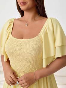 Solflare Vestido elegante de talla grande con mangas de volantes y volantes de unicolor, fiesta de té de verano amarillo pálido - amarillo ganso - Ver 5