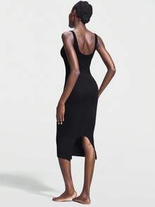 SHAPORA Women's Solid Color Split Hem Slimming Bodycon Shapewear Dress - Black - View 2