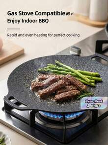 Outdoor Korean-Style BBQ Plate, Butane Stove Grill Pan, Non-Stick Round Griddle, Korean BBQ Pot, Multi-Function Pan For Indoor Frying, Grilling, Baking, Suitable For Home Kitchen And Camping - Korean-style Baking Pan - View 2