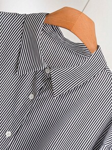 CosyJoli Plus Size Women's Casual Striped Long Sleeve Shirt, Embroidered Shirt, Button-Up Blouse Top - Black and White - View 6