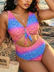 Slaydiva 2026 Nuevo Traje de Baño de Una Pieza para Mujer Talla Grande con Estampado de Leopardo Colorido para Playa de Verano - Multicolor - Ver 4