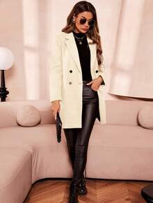 SHEIN Clasi Lapel Neck Double Breasted Overcoat In Fall/Winter - White - View 6