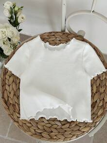 SHEIN Baby Girl Knitted Solid Color Fitted Casual Top - White - View 8