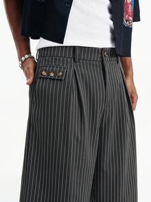 TOKVUE Men's Striped Button Design Pocket Wide Leg Capri Pants - Multicolor - View 7